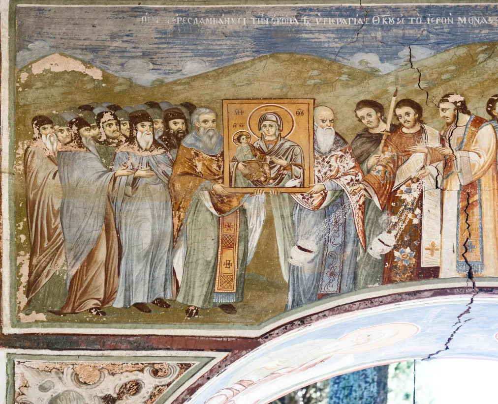 Saint Sava receives Trojeručica as a gift