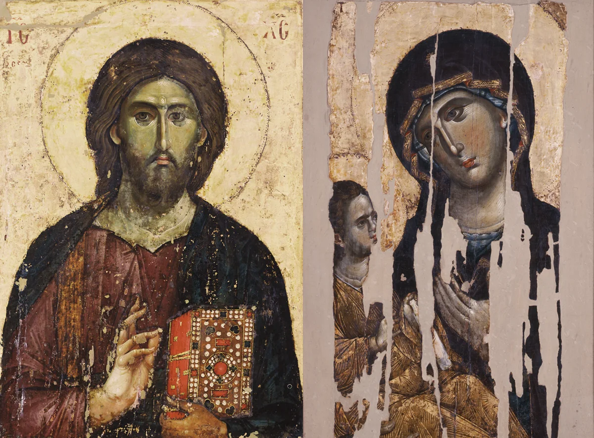 The icon of the Christ the Saviour (13th century). & The Mother of God Hodeghetria (13th century).